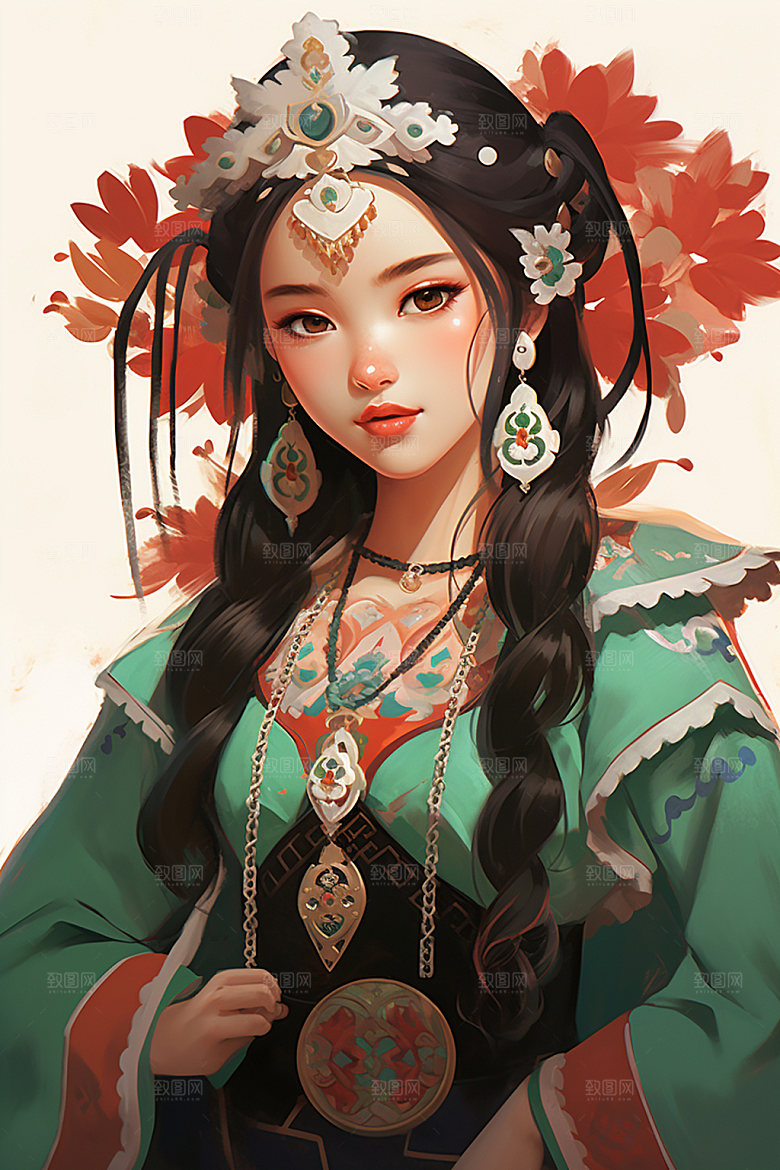 少数民族女孩唯美细腻插画