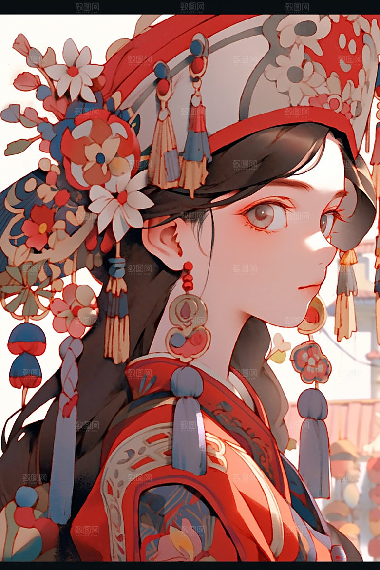 少数民族女孩艺术人物插画