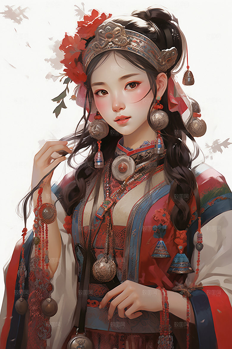 少数民族女孩艺术传统风格插画