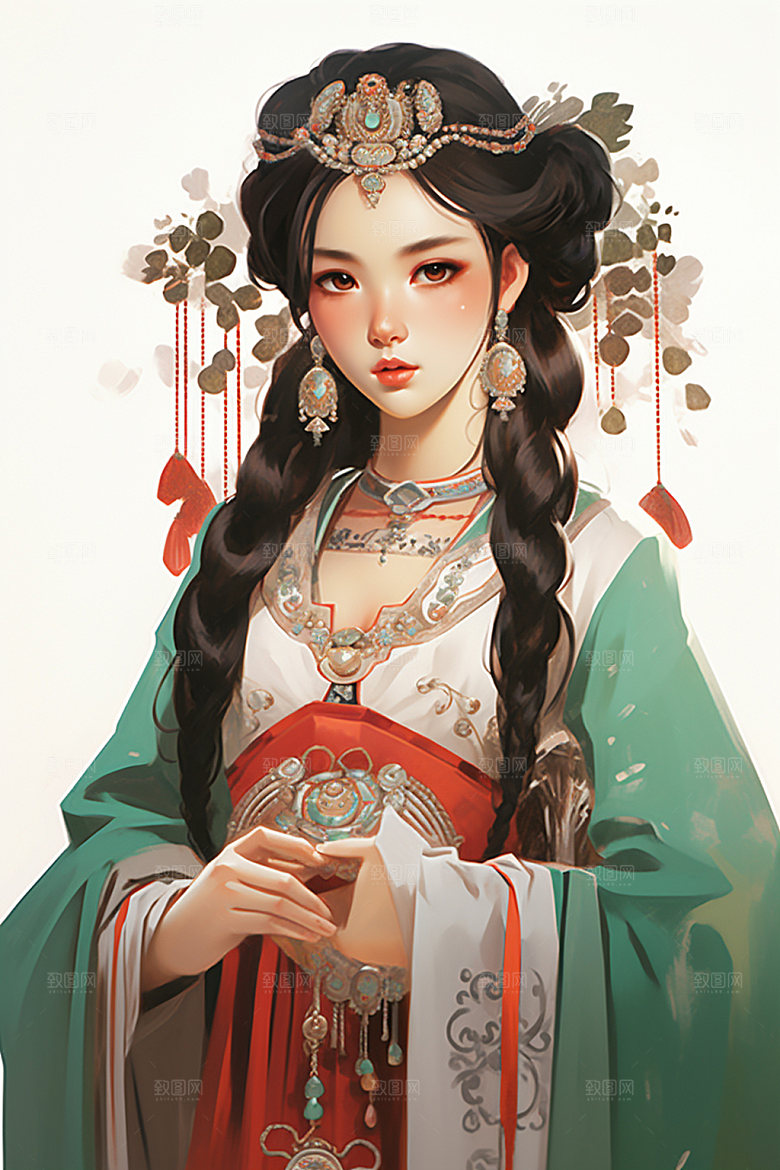 少数民族女孩肖像细腻插画