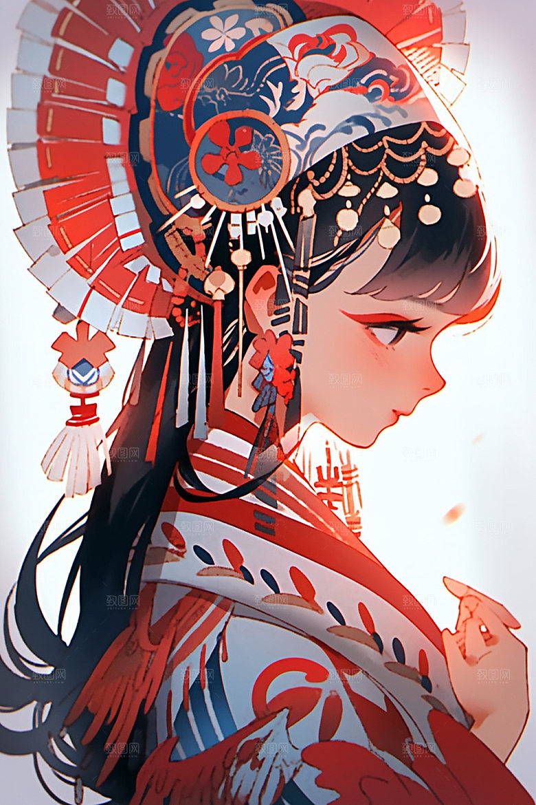 少数民族女孩唯美肖像插画