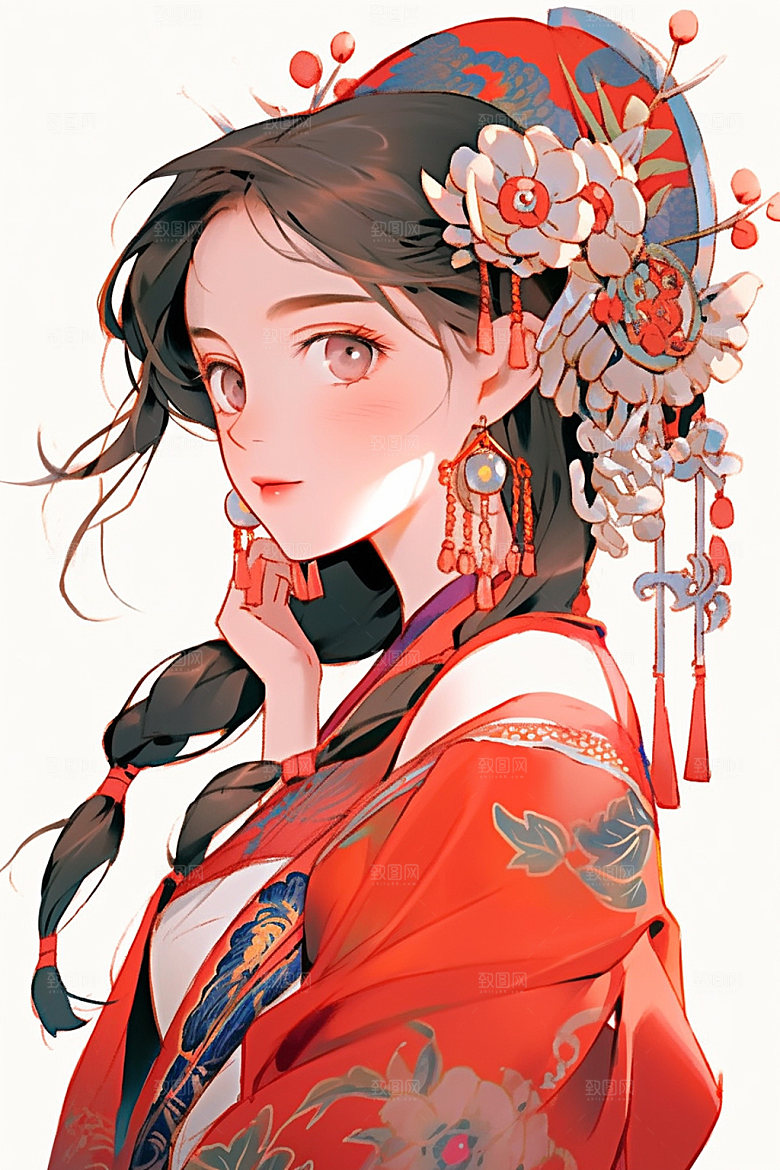 少数民族女孩中国风唯美插画