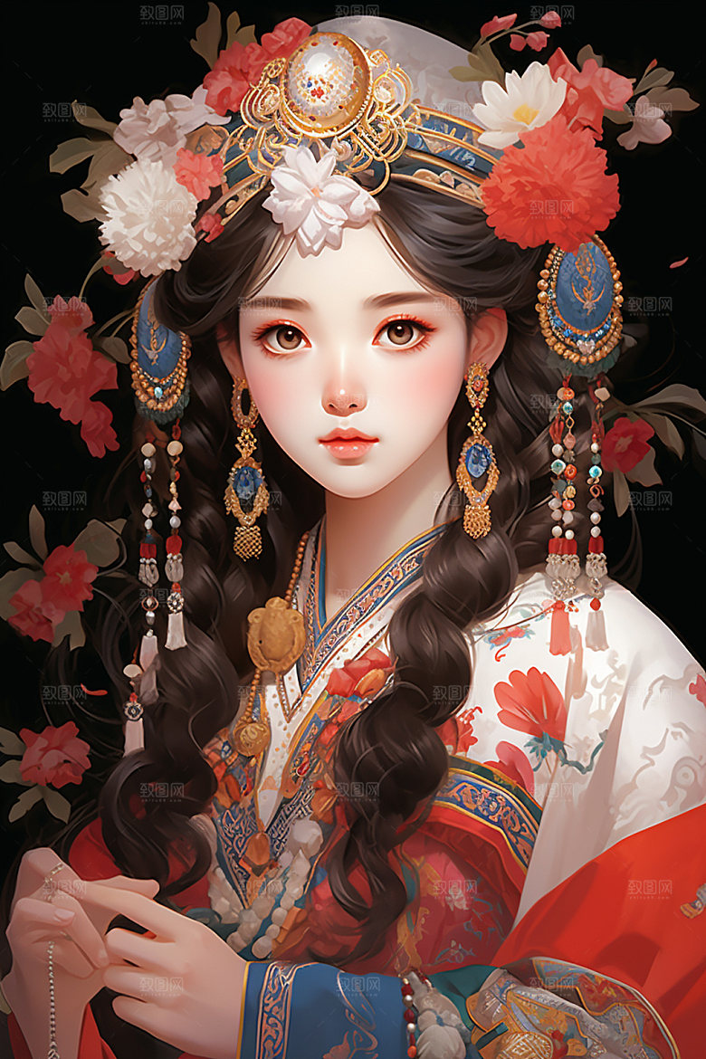 少数民族女孩美丽艺术插画