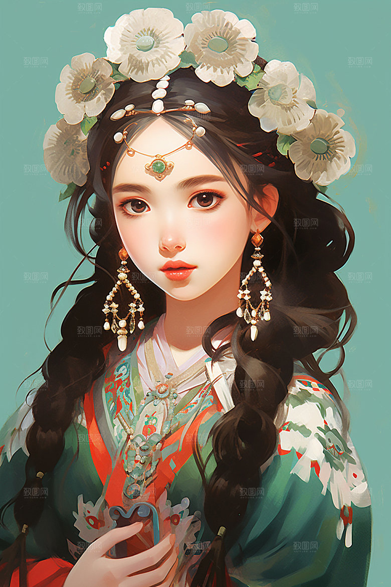 少数民族女孩唯美肖像插画