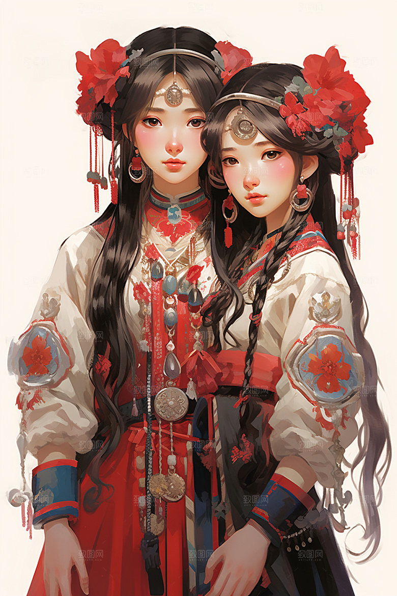 少数民族女孩细腻唯美插画