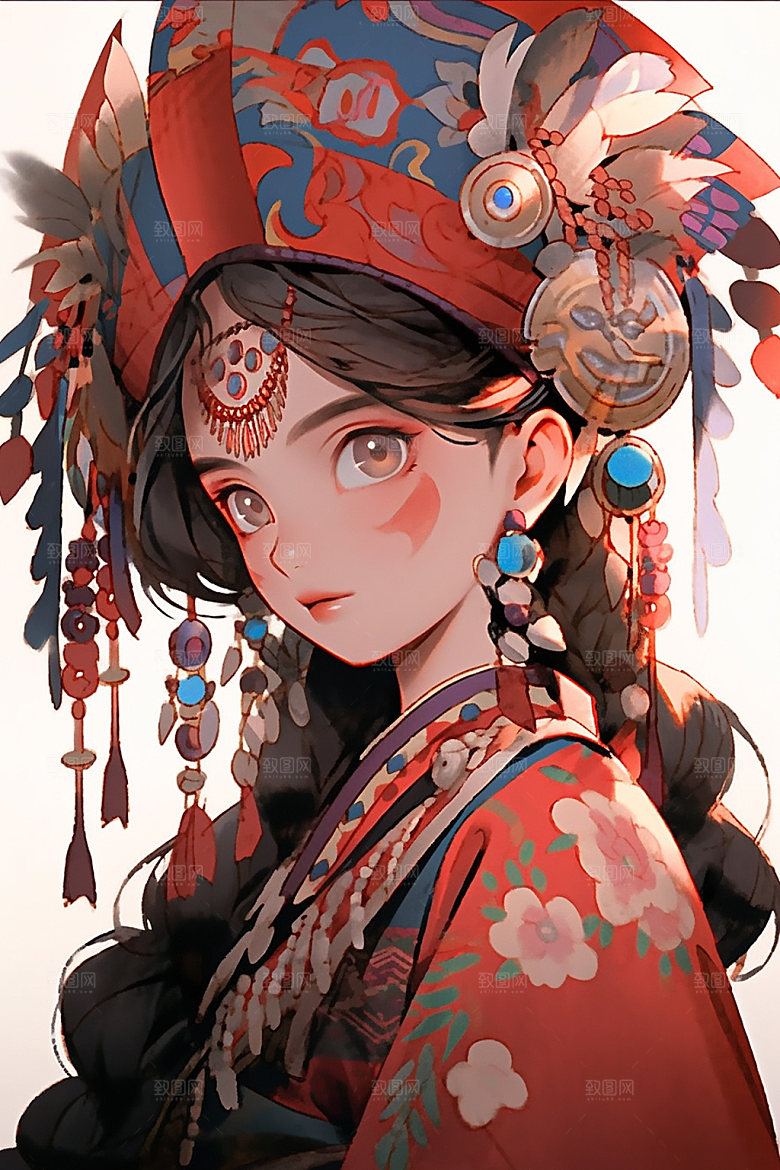 少数民族女孩艺术肖像插画