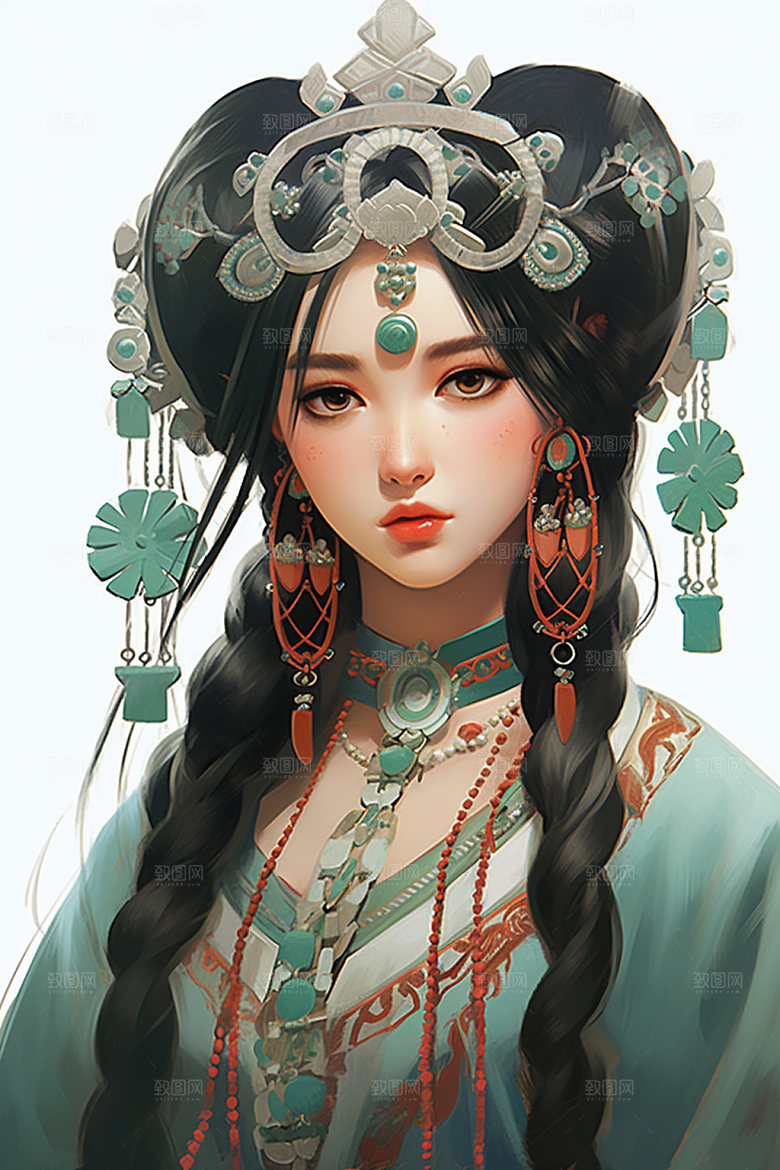 少数民族女孩唯美人物插画