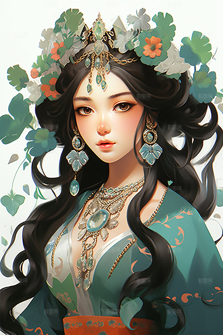 少数民族女孩肖像人物插画