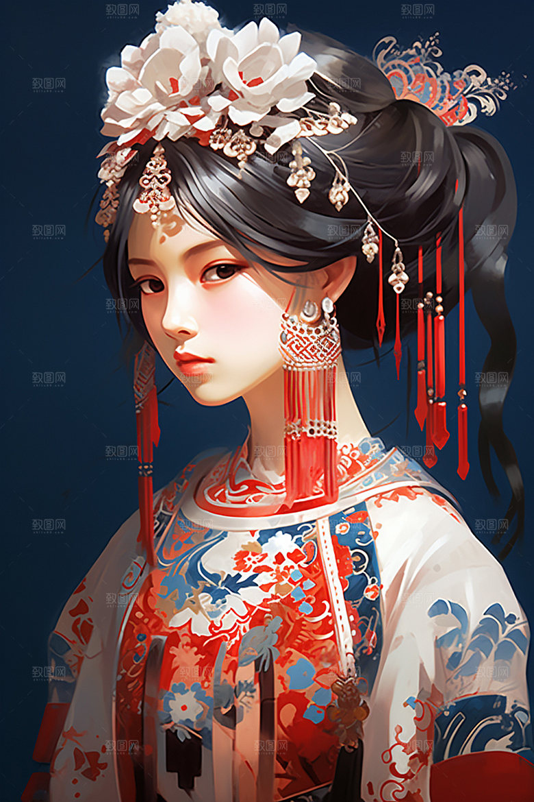 少数民族女孩细腻人物插画