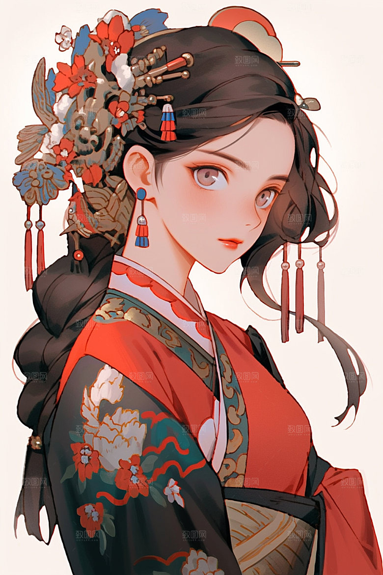 少数民族女孩人物肖像插画