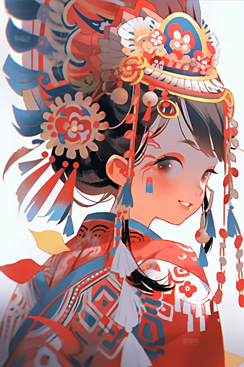 少数民族女孩人物传统风格插画
