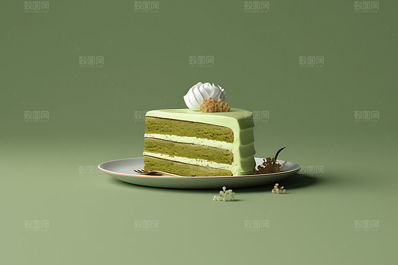 抹茶蛋糕美食甜品摄影图