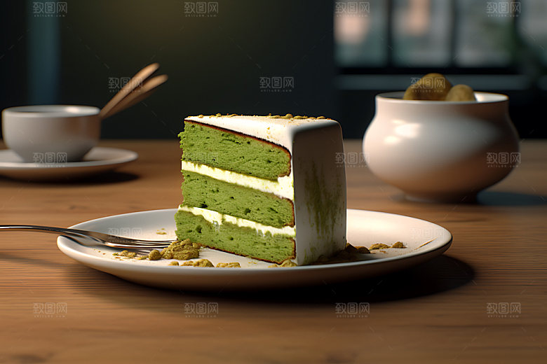 抹茶蛋糕高清甜品摄影图