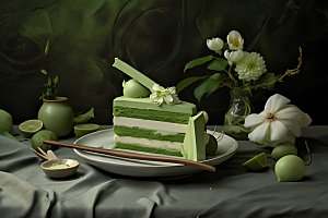抹茶蛋糕烘焙甜品摄影图