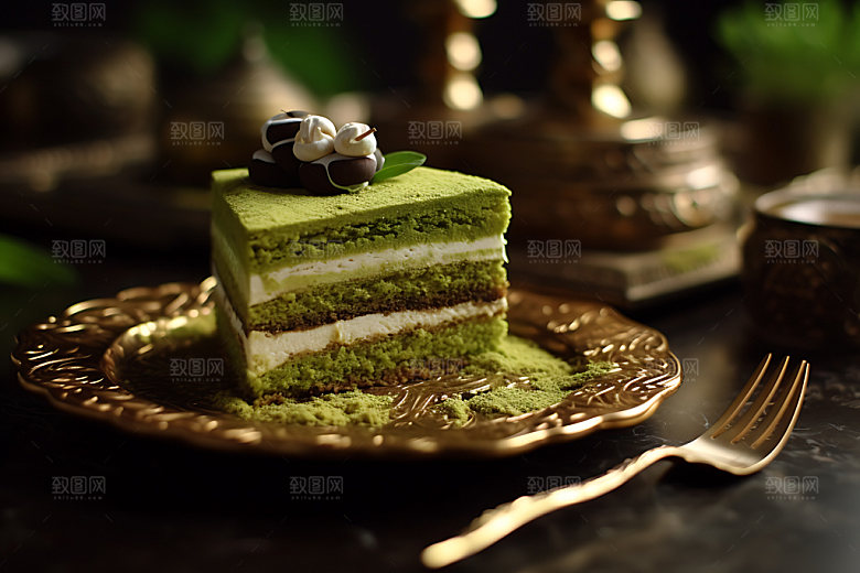 抹茶蛋糕美食点心摄影图