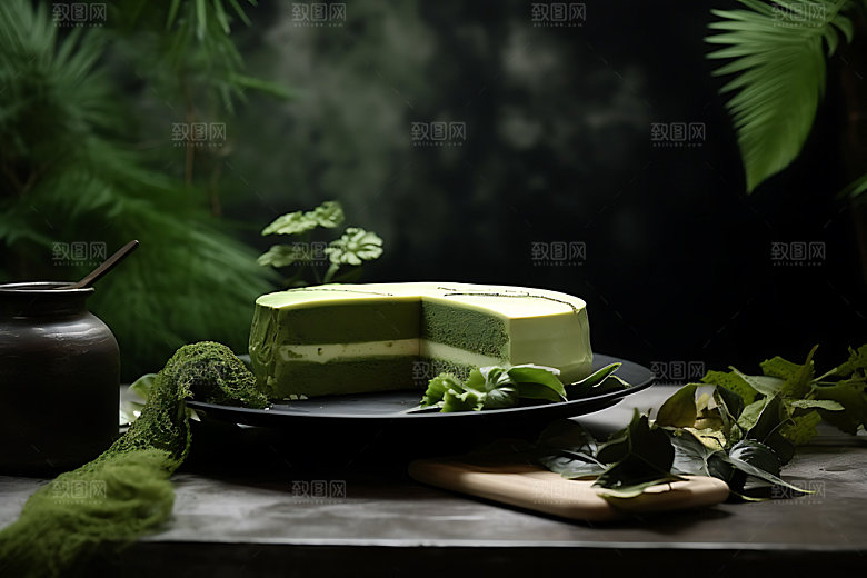 抹茶蛋糕高清静物摄影图