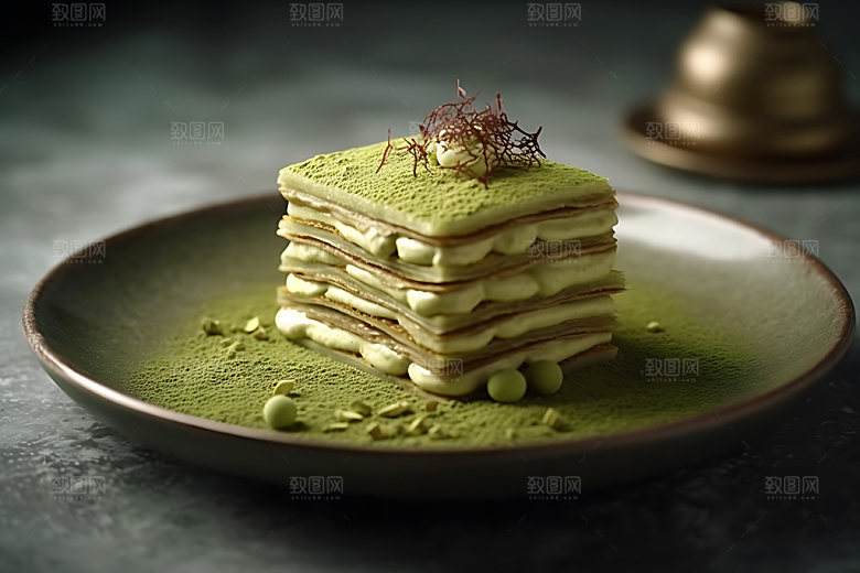 抹茶蛋糕高清点心摄影图