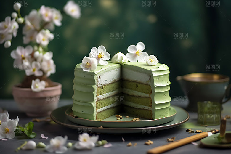 抹茶蛋糕静物烘焙摄影图