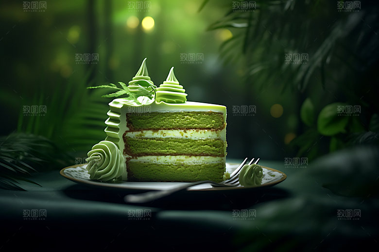 抹茶蛋糕美食烘焙摄影图