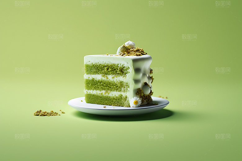 抹茶蛋糕甜品点心摄影图