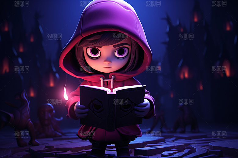 魔法书和儿童立体3D模型