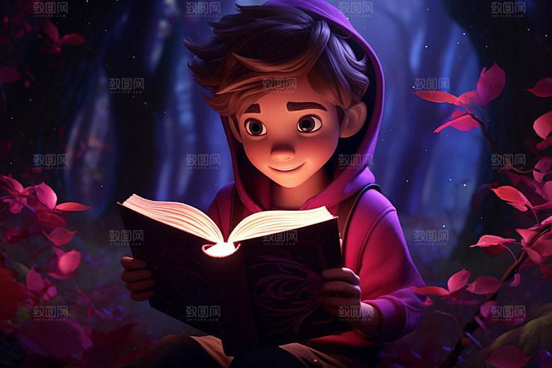 魔法书和儿童卡通人物模型