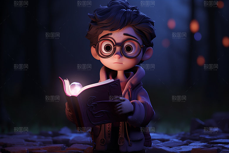 魔法书和儿童神秘3D模型