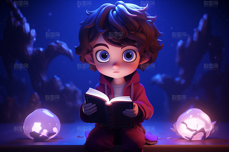 魔法书和儿童人物万圣节模型