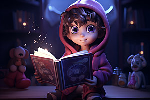 魔法书和儿童卡通万圣节模型
