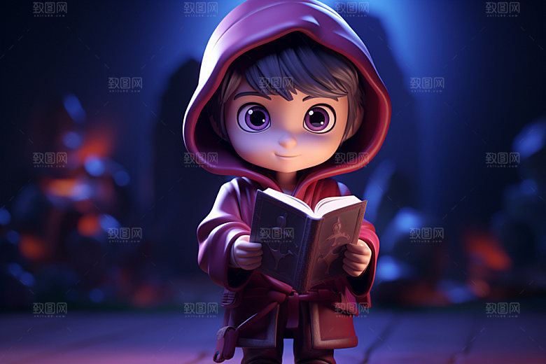 魔法书和儿童万圣节人物模型