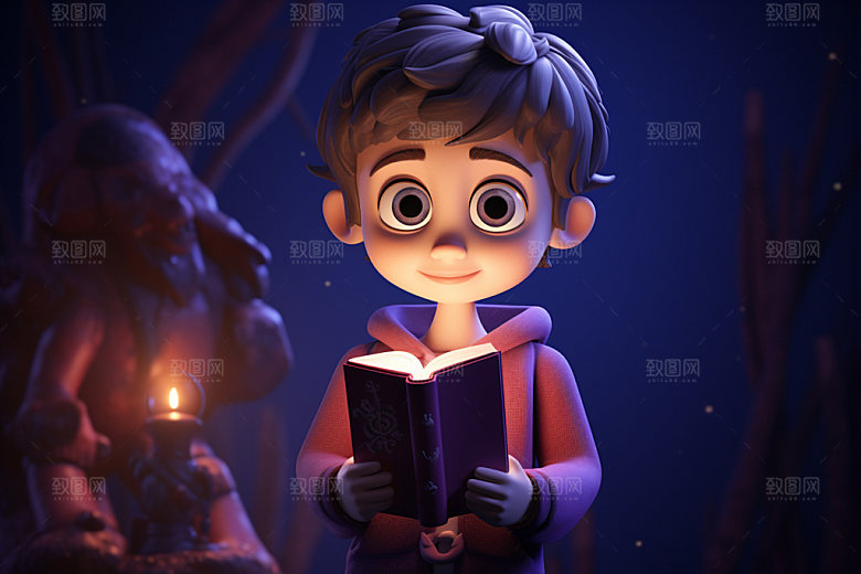 魔法书和儿童卡通万圣节模型