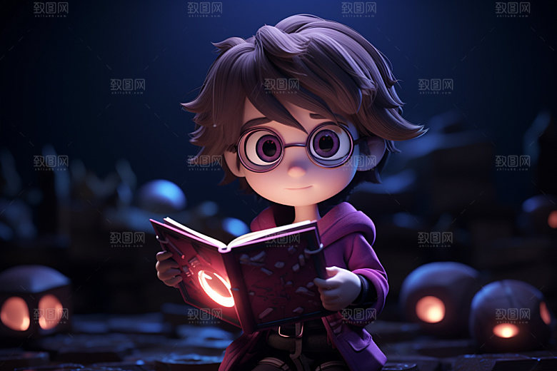 魔法书和儿童卡通神秘模型