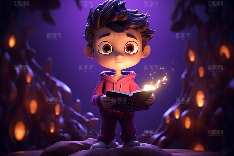 魔法书和儿童神秘3D模型