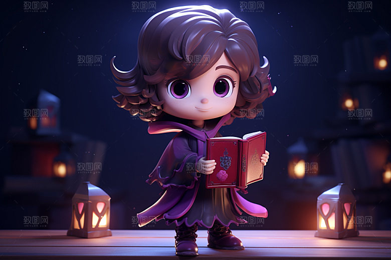 魔法书和儿童立体人物模型
