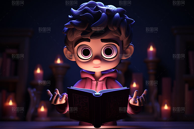 魔法书和儿童3D万圣节模型