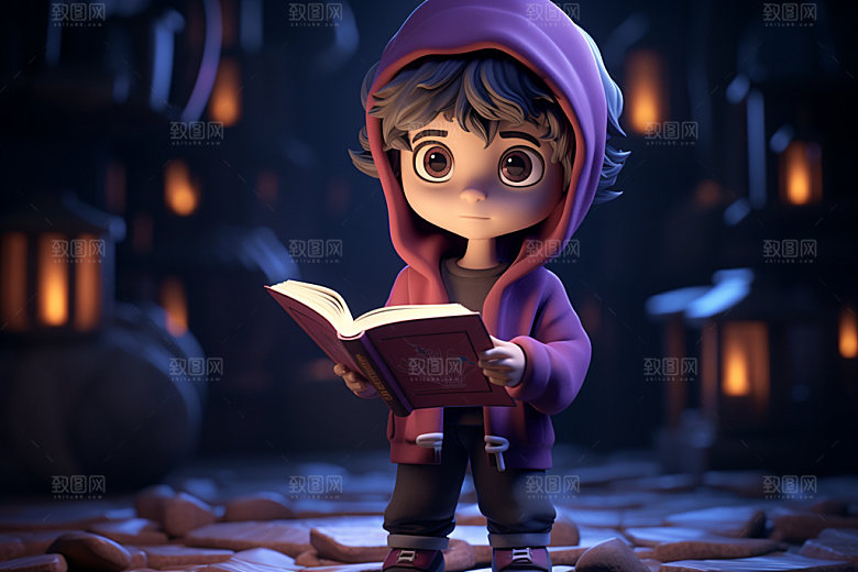 魔法书和儿童3D神秘模型
