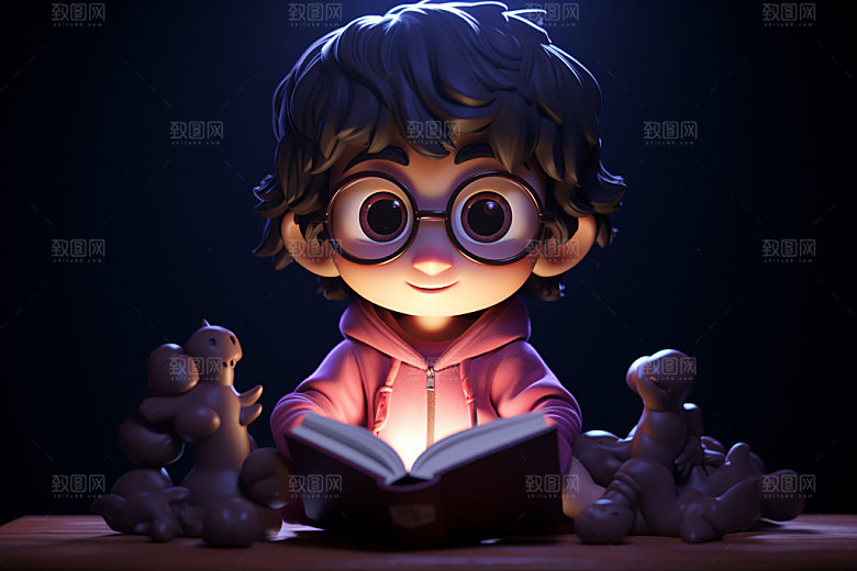 魔法书和儿童3D神秘模型