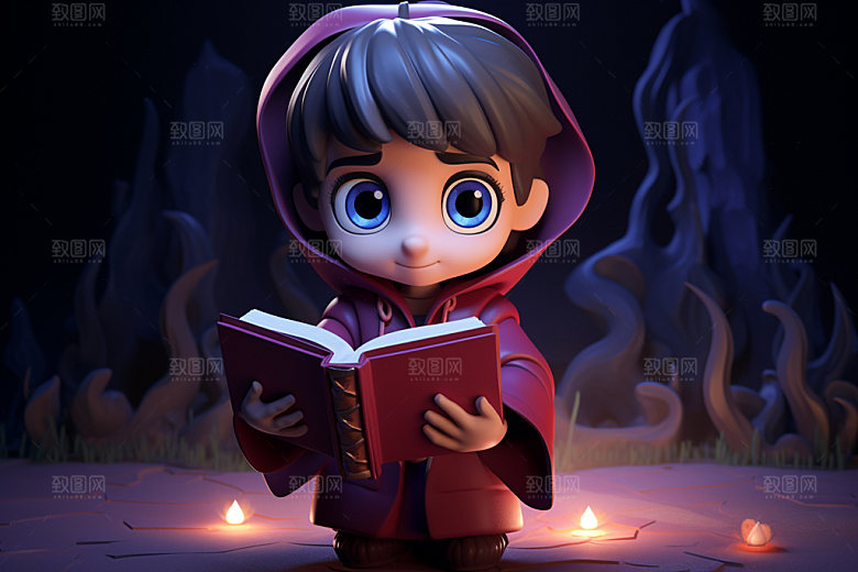 魔法书和儿童万圣节神秘模型
