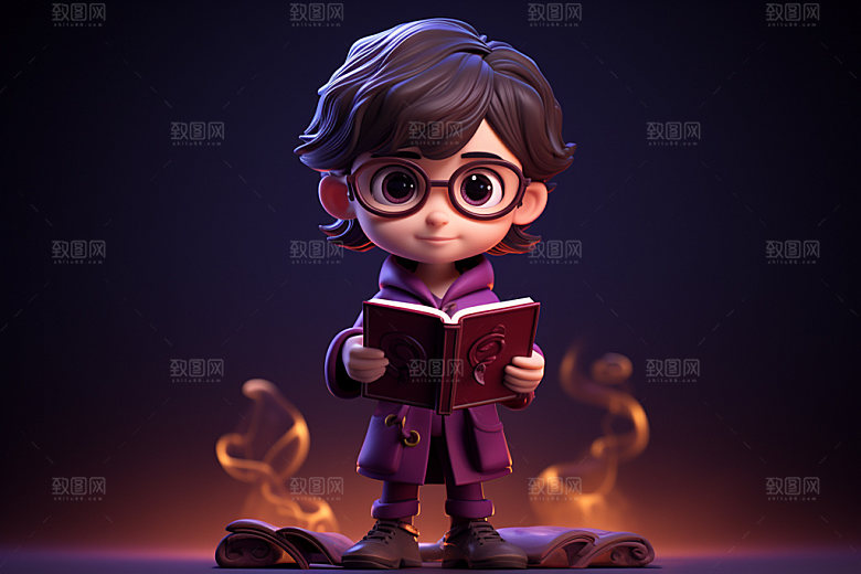 魔法书和儿童万圣节3D模型