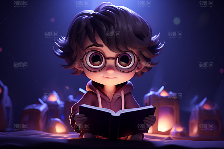 魔法书和儿童卡通3D模型