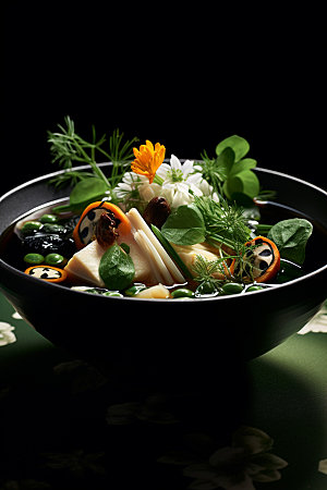 蘑菇菌汤山珍素菜摄影图