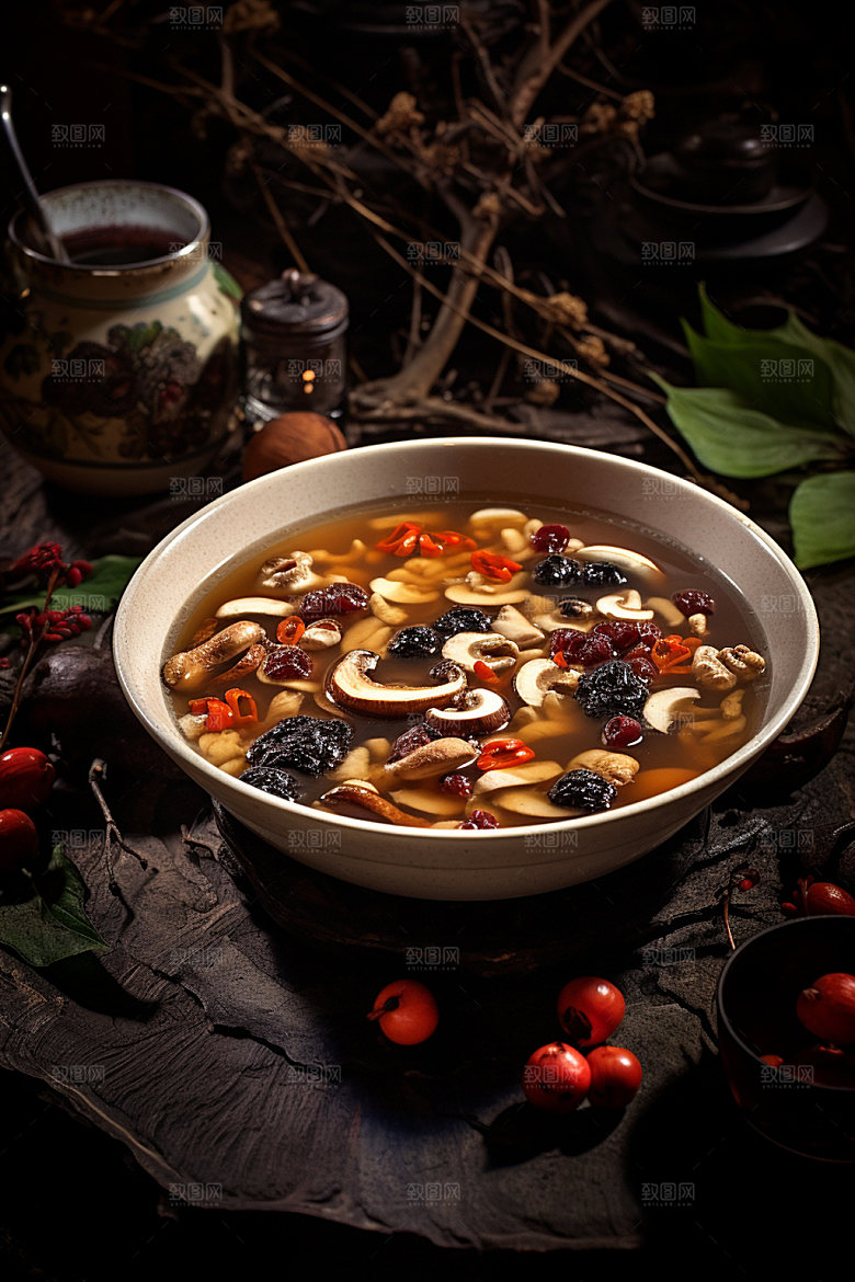 蘑菇菌汤山珍美食摄影图