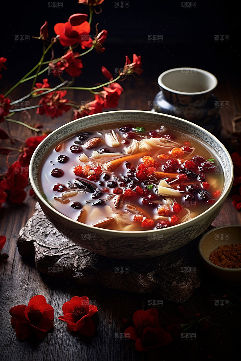 蘑菇菌汤美食山珍摄影图