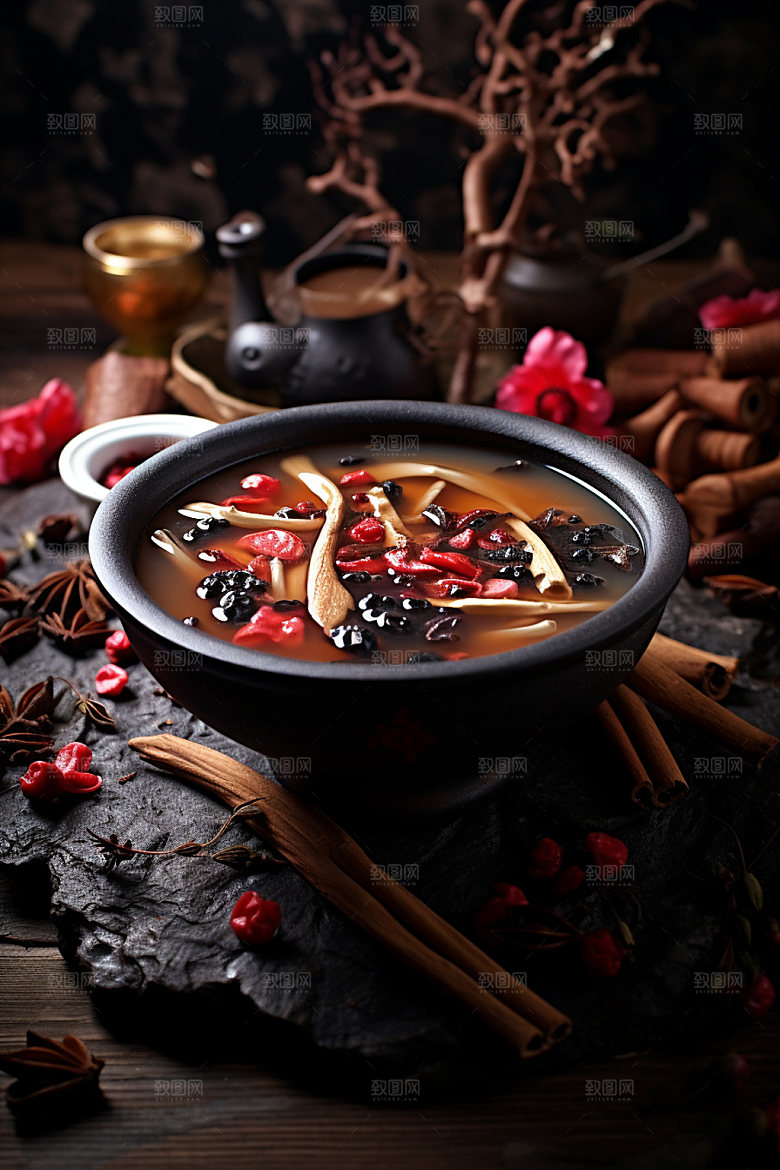 蘑菇菌汤料理山珍摄影图