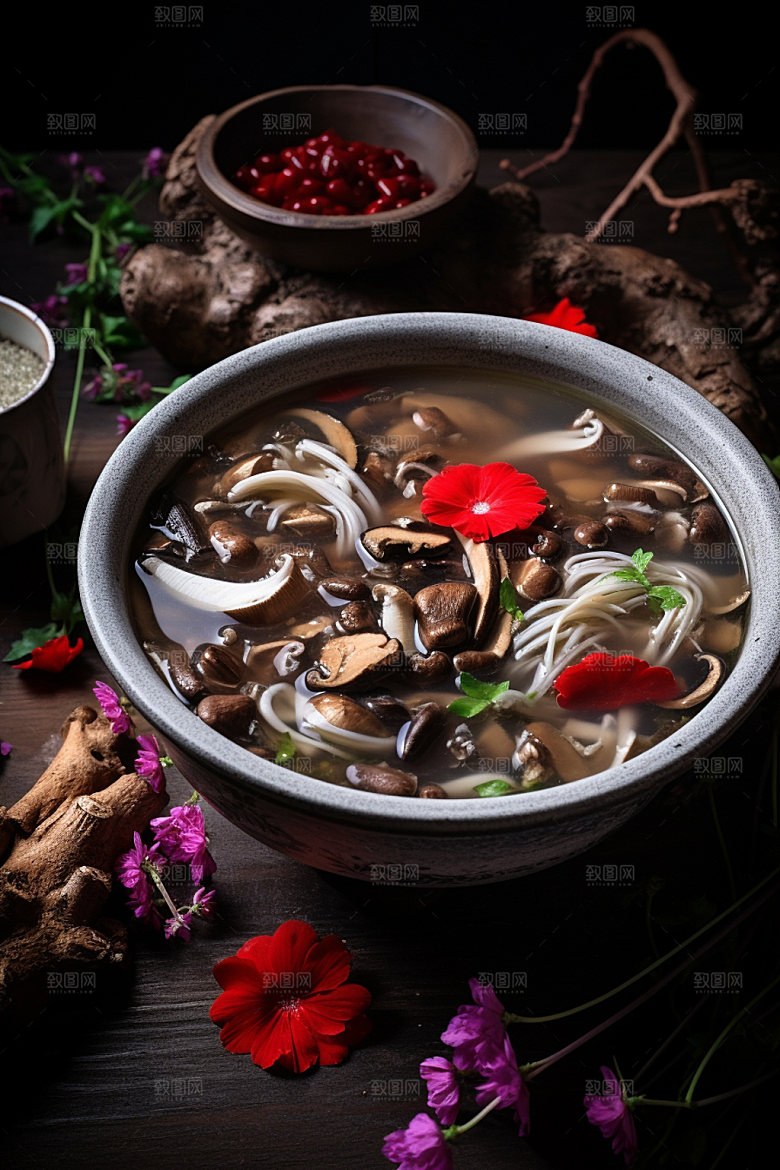 蘑菇菌汤蔬菜高清摄影图