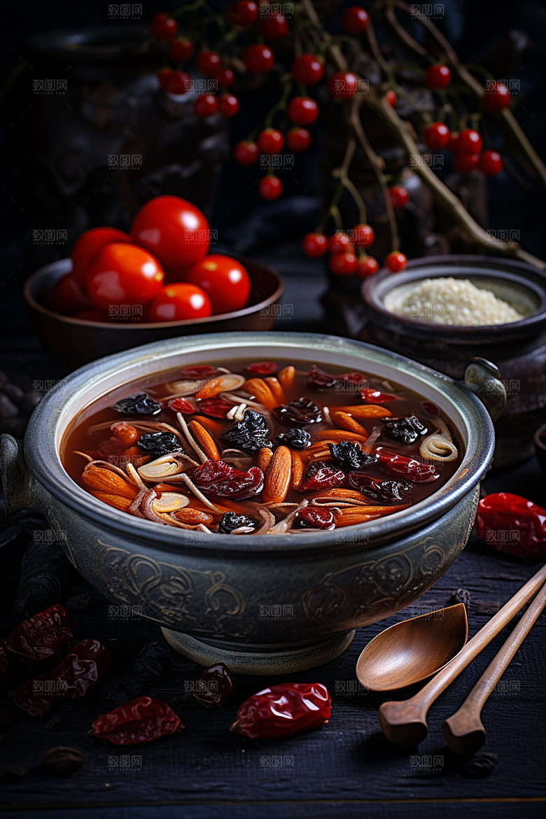 蘑菇菌汤美味素菜摄影图