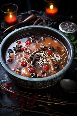 蘑菇菌汤素菜料理摄影图
