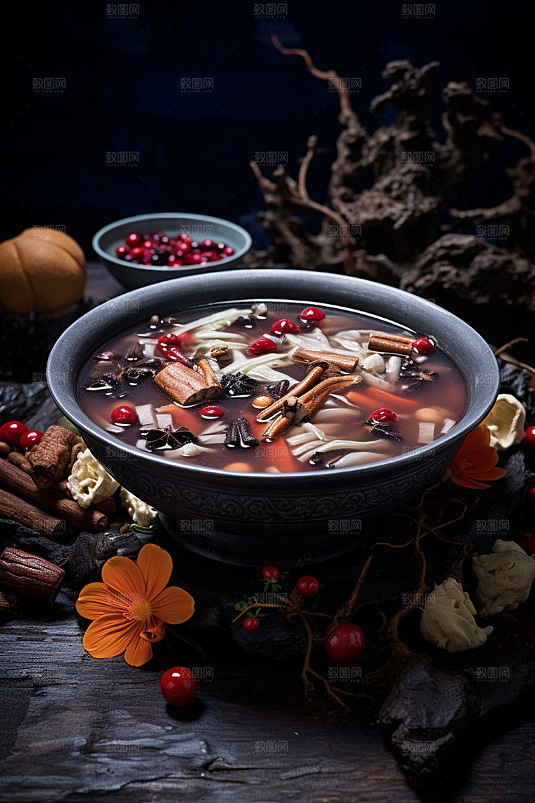蘑菇菌汤山珍美食摄影图