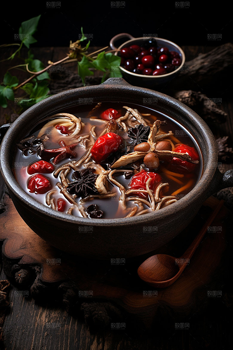 蘑菇菌汤山珍蔬菜摄影图