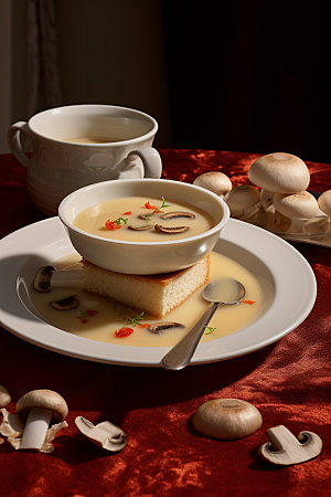 蘑菇菌汤野味素菜摄影图